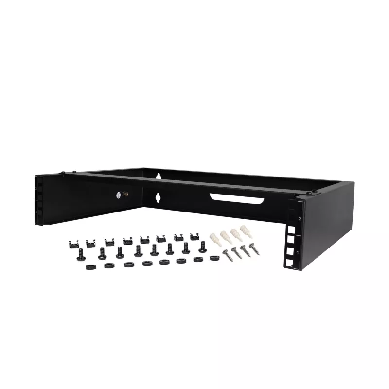 StarTech.com RACK-2U-14-BRACKET rack de red de pared 2U de 19 pulgadas, 14 pulgadas de profundidad (perfil bajo), soporte para panel de conexiones, capacidad de 35 kg (77 lbs), negro