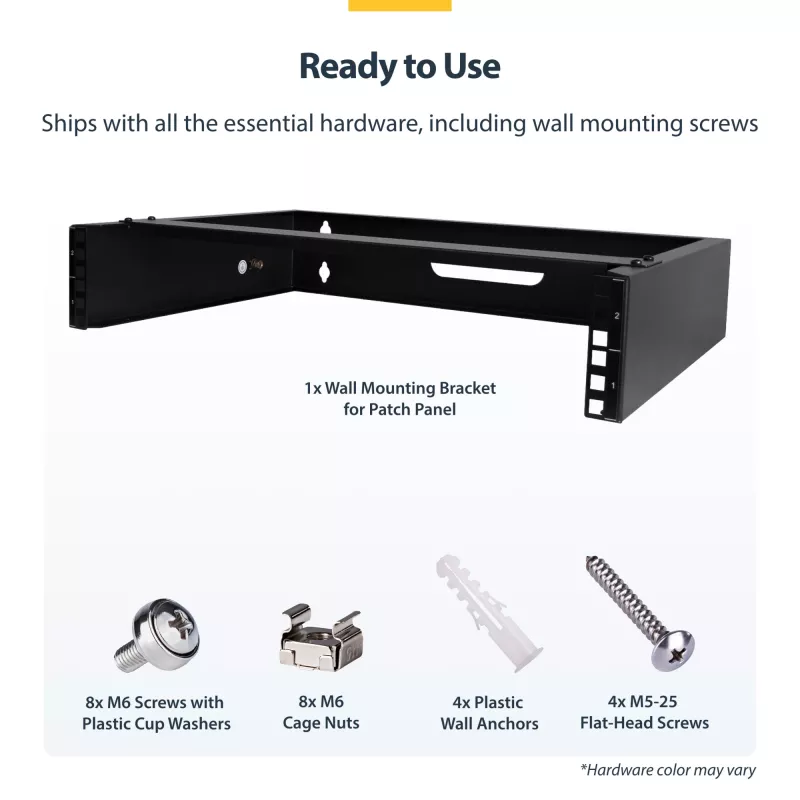 StarTech.com RACK-2U-14-BRACKET rack de red de pared 2U de 19 pulgadas, 14 pulgadas de profundidad (perfil bajo), soporte para panel de conexiones, capacidad de 35 kg (77 lbs), negro
