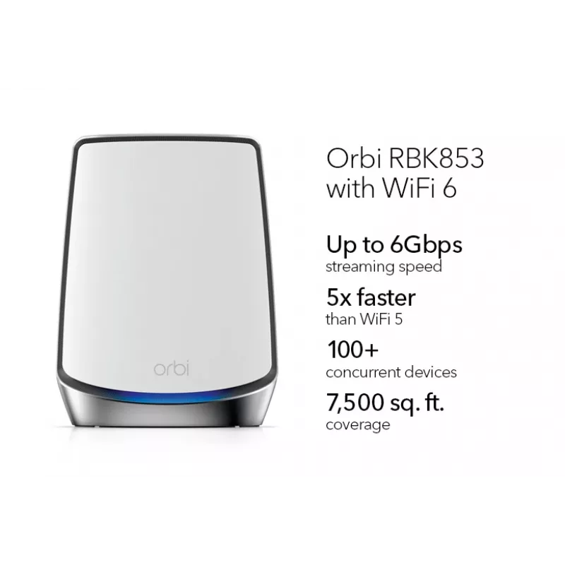 NETGEAR Orbi RBK853 AX6000 WiFi 6 sistema mesh Tri-Band (2,4 GHz / 5 GHz / 5 GHz) Wi-Fi 6 (802.11ax) gris 4 interno