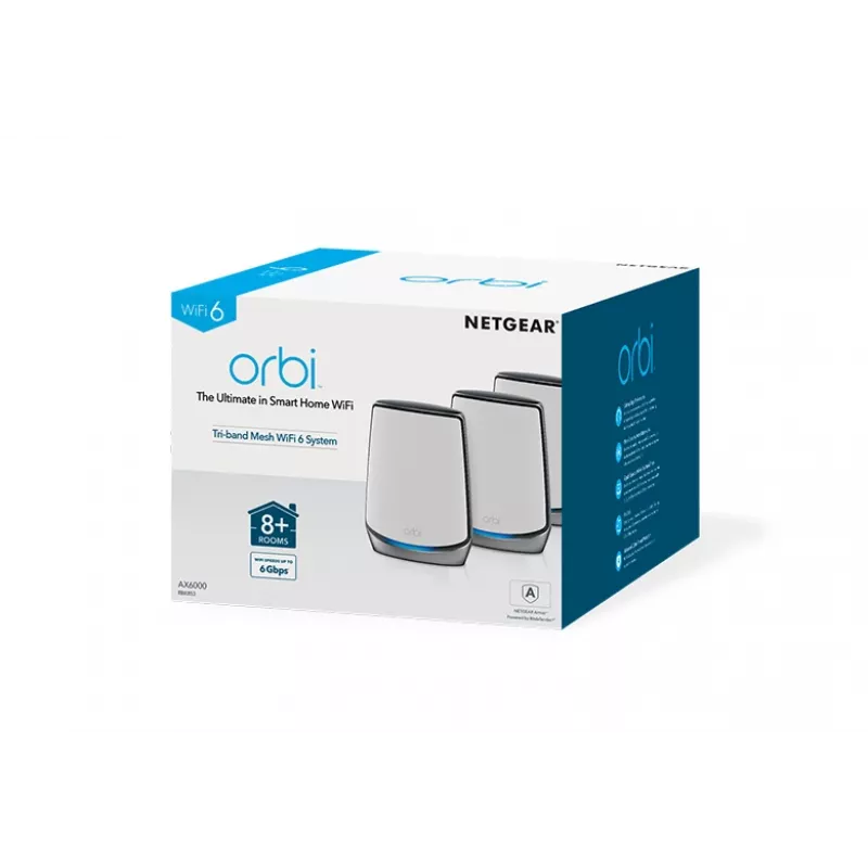 NETGEAR Orbi RBK853 AX6000 WiFi 6 sistema mesh Tri-Band (2,4 GHz / 5 GHz / 5 GHz) Wi-Fi 6 (802.11ax) gris 4 interno