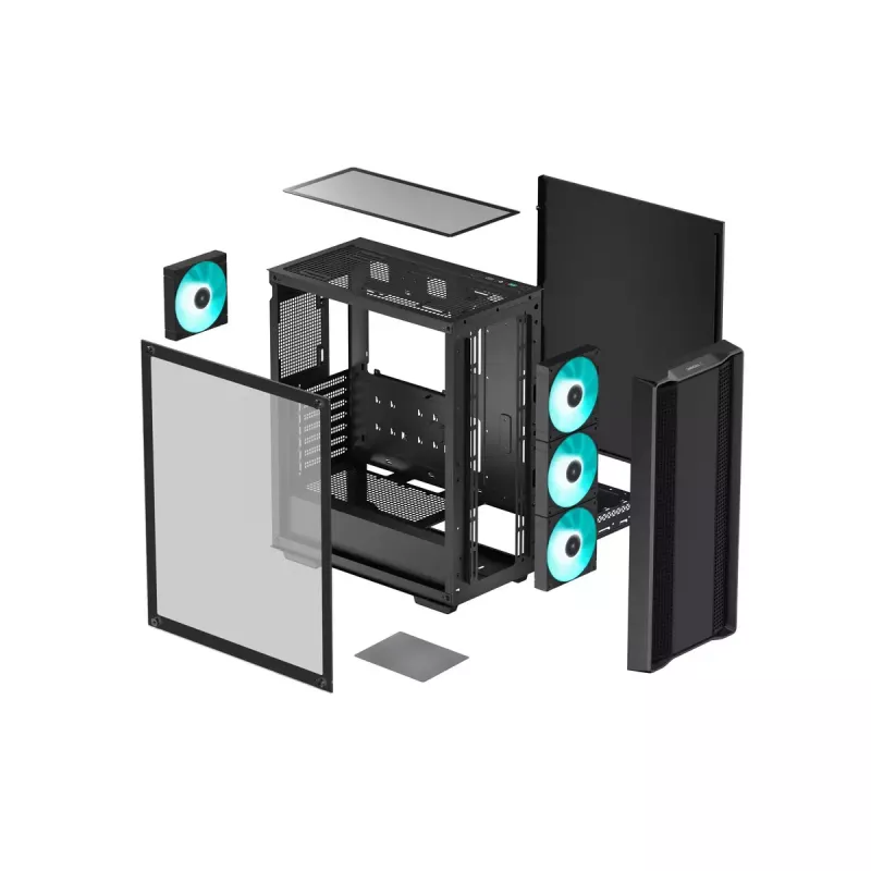 Carcasa de PC DeepCool CC560 V2 Midi Tower negra — ATX/microATX, cristal templado, frontal RGB, radiador frontal 360mm, GPU 370mm
