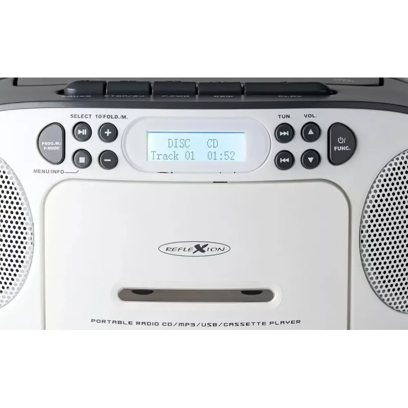 Radio radiocasete portátil Reflexion RCR2260DAB blanca/gris con sintonizador DAB+/FM y reproductor de CD