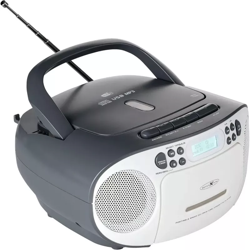 Radio radiocasete portátil Reflexion RCR2260DAB blanca/gris con sintonizador DAB+/FM y reproductor de CD