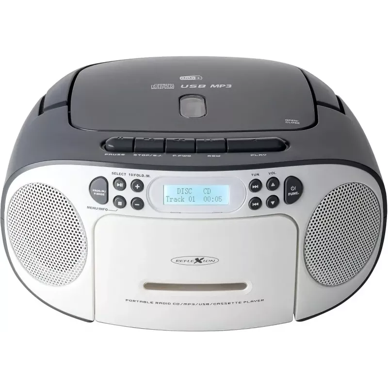 Radio radiocasete portátil Reflexion RCR2260DAB blanca/gris con sintonizador DAB+/FM y reproductor de CD