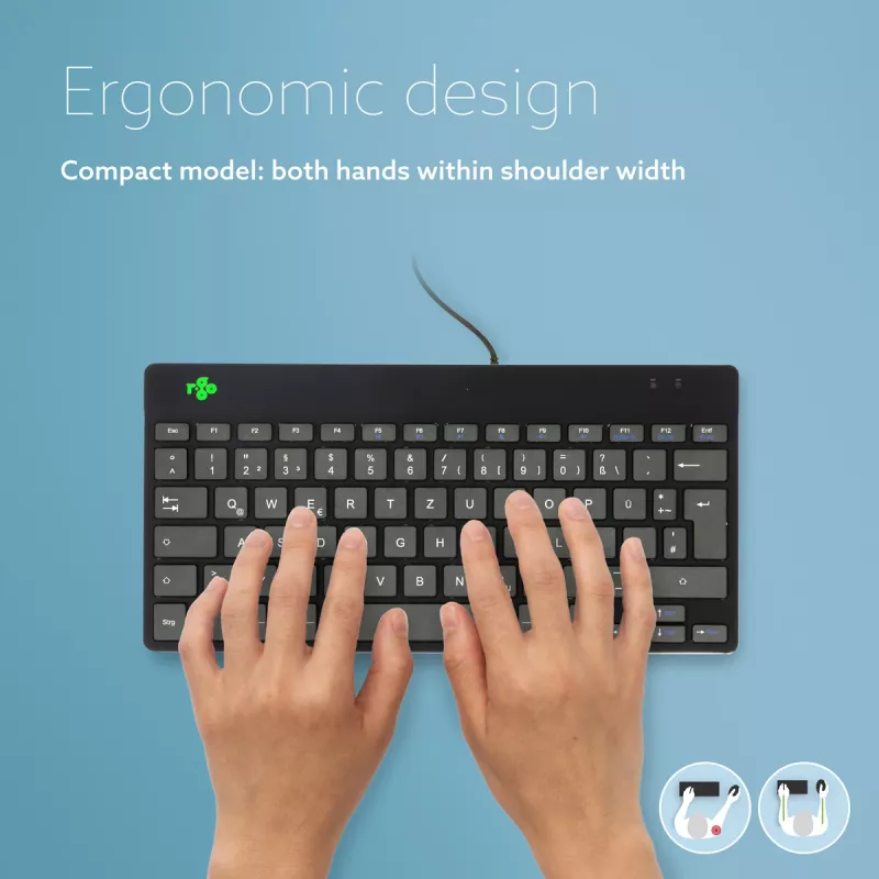 Teclado ergonómico R-Go Tools R-Go Compact Break, teclado compacto con software de pausas, QWERTZ (DE), con cable, negro