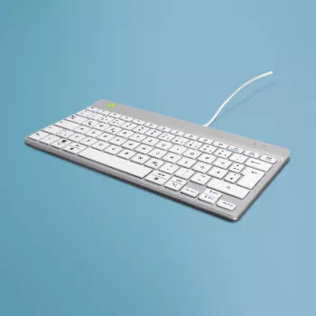 Teclado ergonómico R-Go Tools R-Go Compact Break, teclado compacto con software de pausas, QWERTZ (DE), con cable, blanco