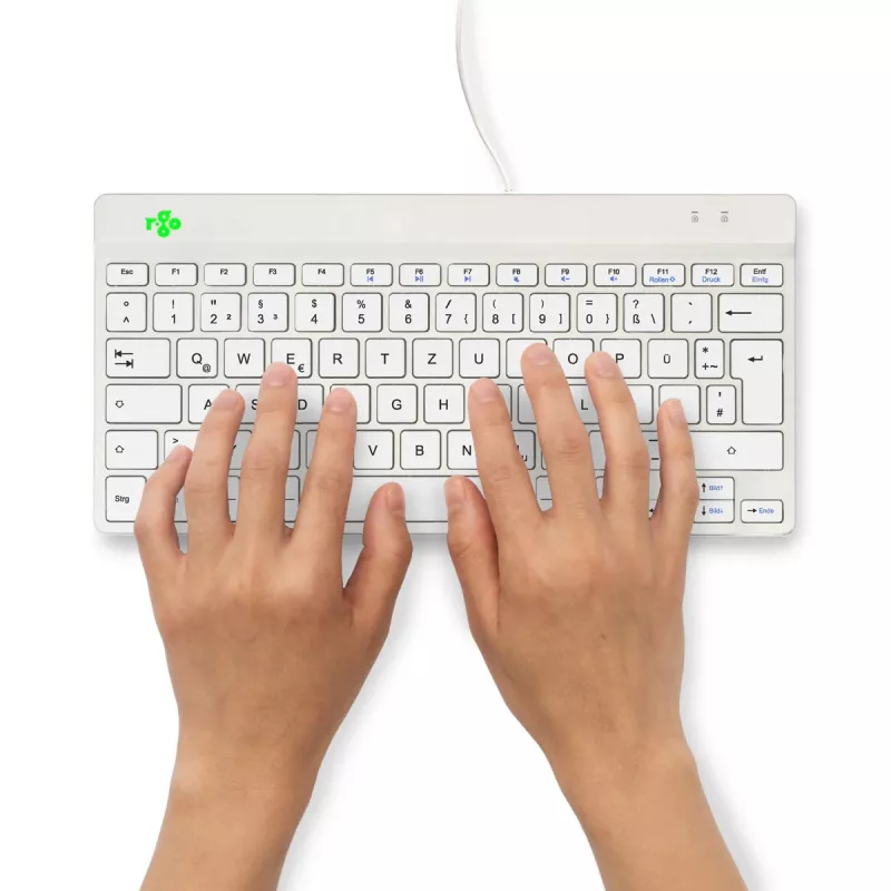 Teclado ergonómico R-Go Tools R-Go Compact Break, teclado compacto con software de pausas, QWERTZ (DE), con cable, blanco