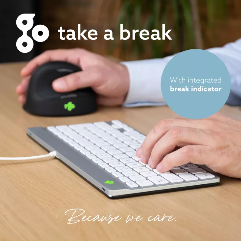 Teclado ergonómico R-Go Tools R-Go Compact Break, teclado compacto con software de pausas, QWERTZ (DE), con cable, blanco