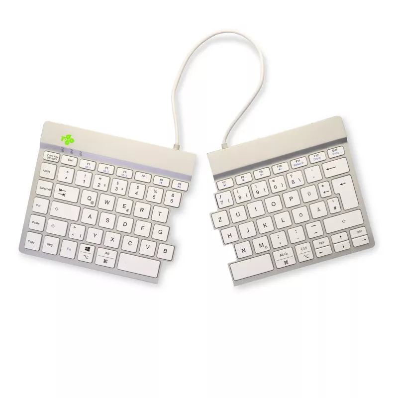 Teclado ergonómico R-Go Tools R-Go Split Break con software de pausas, teclado ergonómico dividido, QWERTZ (DE), Bluetooth, blanco