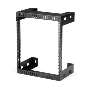 StarTech.com Armario de red de pared 12HE 19 pulgadas – 12 pulgadas de profundidad, rack de servidor de 2 postes open frame para equipos de datos/AV/IT/informática/panel de parcheo con tuercas de jaula y tornillos, capacidad de carga 90 kg, negro (RK12WALLO)