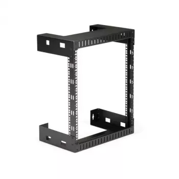 StarTech.com Armario de red de pared 12HE 19 pulgadas – 12 pulgadas de profundidad, rack de servidor de 2 postes open frame para equipos de datos/AV/IT/informática/panel de parcheo con tuercas de jaula y tornillos, capacidad de carga 90 kg, negro (RK12WALLO)