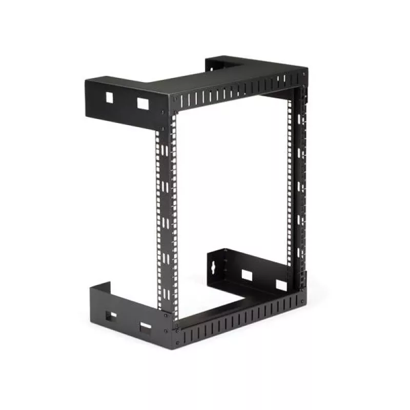 StarTech.com Armario de red de pared 12HE 19 pulgadas – 12 pulgadas de profundidad, rack de servidor de 2 postes open frame para equipos de datos/AV/IT/informática/panel de parcheo con tuercas de jaula y tornillos, capacidad de carga 90 kg, negro (RK12WALLO)
