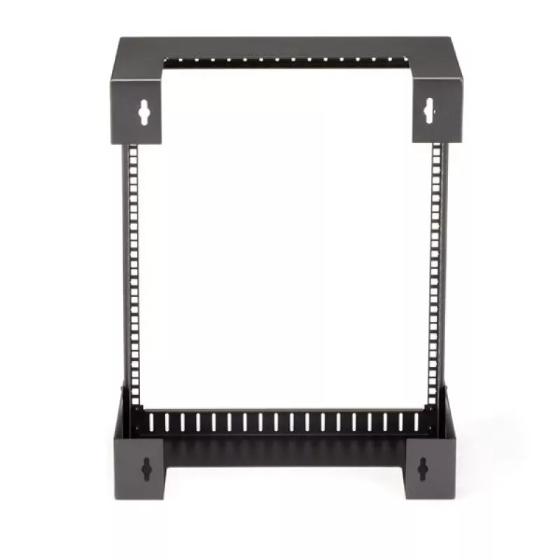 StarTech.com Armario de red de pared 12HE 19 pulgadas – 12 pulgadas de profundidad, rack de servidor de 2 postes open frame para equipos de datos/AV/IT/informática/panel de parcheo con tuercas de jaula y tornillos, capacidad de carga 90 kg, negro (RK12WALLO)