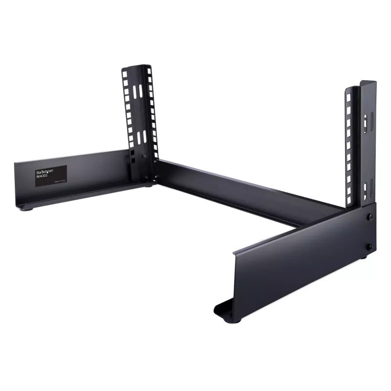 StarTech.com Rack de servidor de sobremesa de 2 postes 4HE, rack de ordenador pequeño abierto de 19 pulgadas, rack de red compacto para equipos AV/estudio/datos/IT – rack de dos postes independiente para casa/oficina