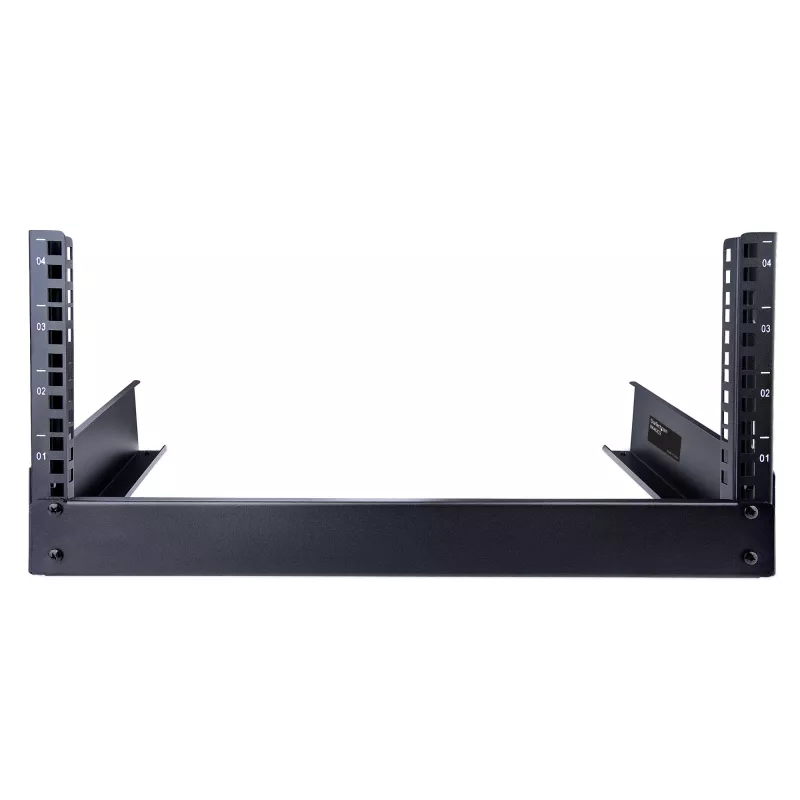 StarTech.com Rack de servidor de sobremesa de 2 postes 4HE, rack de ordenador pequeño abierto de 19 pulgadas, rack de red compacto para equipos AV/estudio/datos/IT – rack de dos postes independiente para casa/oficina