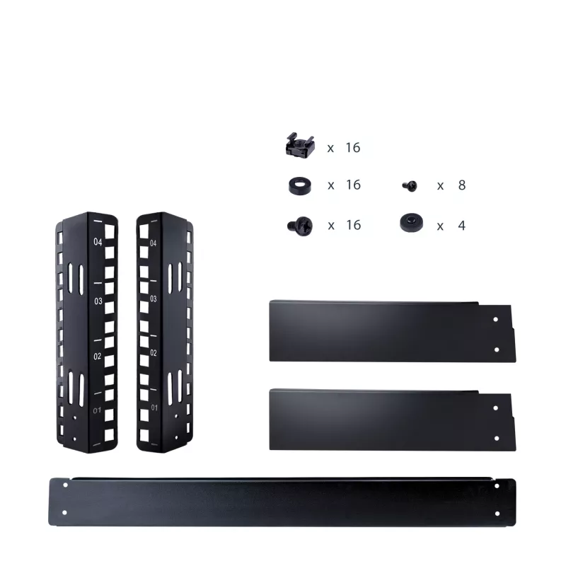 StarTech.com Rack de servidor de sobremesa de 2 postes 4HE, rack de ordenador pequeño abierto de 19 pulgadas, rack de red compacto para equipos AV/estudio/datos/IT – rack de dos postes independiente para casa/oficina