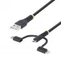 Cable de carga múltiple USB resistente StarTech.com de 1m, USB a Lightning/Micro-USB/Type-C, certificado Apple MFi, funda de aramida, cable de carga USB universal 3 en 1 para iPhone/iPad/Android