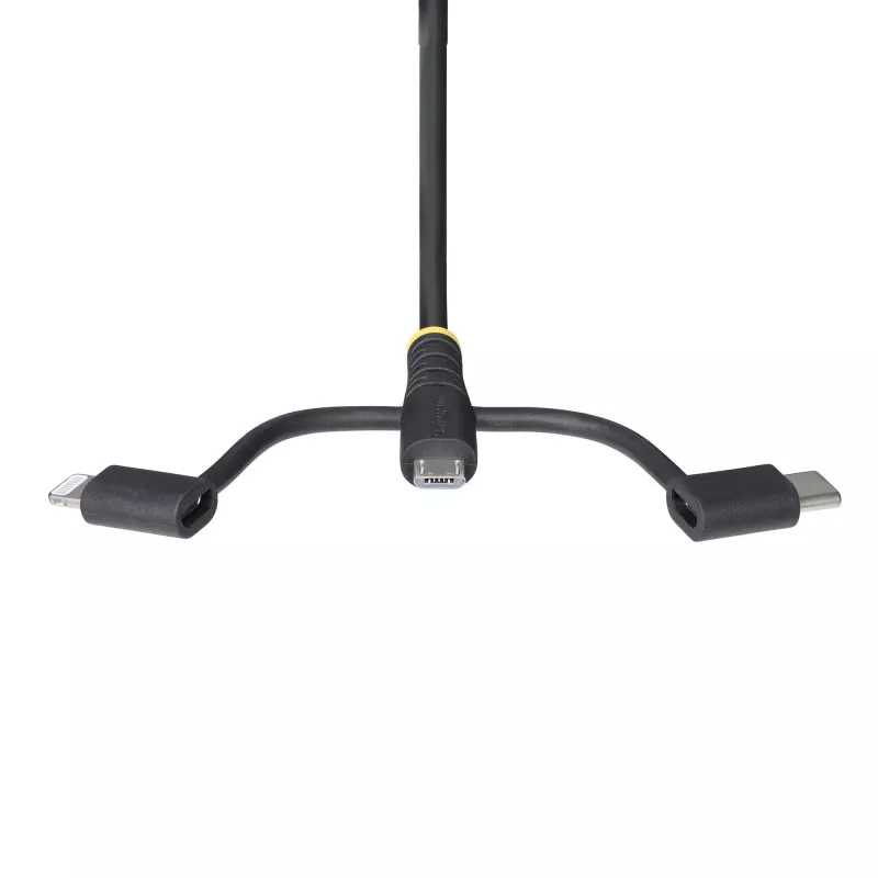 Cable de carga múltiple USB resistente StarTech.com de 1m, USB a Lightning/Micro-USB/Type-C, certificado Apple MFi, funda de aramida, cable de carga USB universal 3 en 1 para iPhone/iPad/Android
