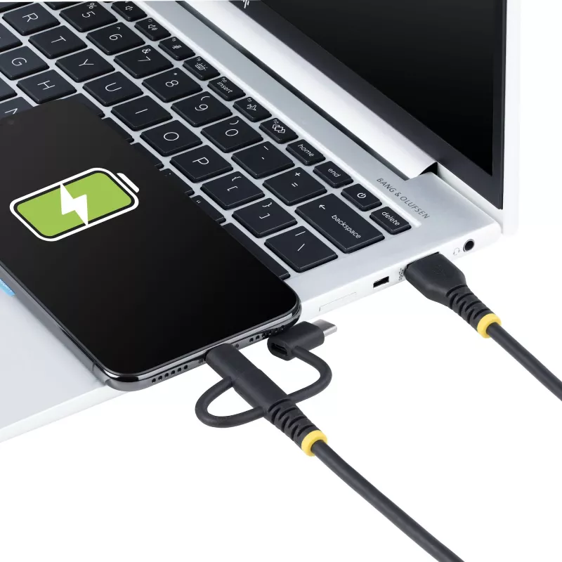 Cable de carga múltiple USB resistente StarTech.com de 1m, USB a Lightning/Micro-USB/Type-C, certificado Apple MFi, funda de aramida, cable de carga USB universal 3 en 1 para iPhone/iPad/Android