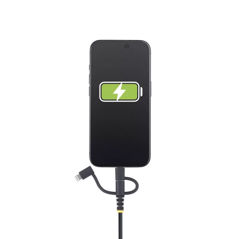 Cable de carga múltiple USB resistente StarTech.com de 1m, USB a Lightning/Micro-USB/Type-C, certificado Apple MFi, funda de aramida, cable de carga USB universal 3 en 1 para iPhone/iPad/Android
