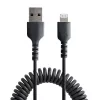 Cable USB a Lightning de 1 m (3 ft) StarTech.com, certificado MFi, cable de carga en espiral para iPhone, negro, funda de TPE resistente con fibra de aramida, cable en espiral Lightning resistente