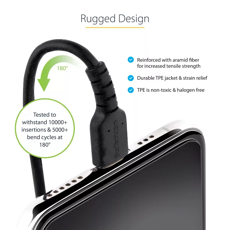 Cable USB a Lightning de 1 m (3 ft) StarTech.com, certificado MFi, cable de carga en espiral para iPhone, negro, funda de TPE resistente con fibra de aramida, cable en espiral Lightning resistente