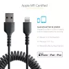 Cable USB a Lightning de 1 m (3 ft) StarTech.com, certificado MFi, cable de carga en espiral para iPhone, negro, funda de TPE resistente con fibra de aramida, cable en espiral Lightning resistente
