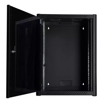 Armario de montaje en pared LOGON RWM16U56BL 16U negro cerradura con llave gestión de cables