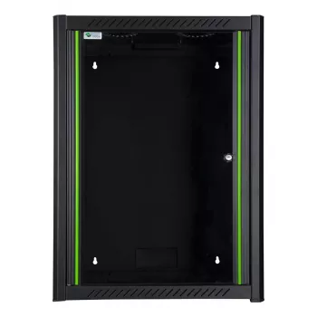 Armario de montaje en pared LOGON RWM16U56BL 16U negro cerradura con llave gestión de cables