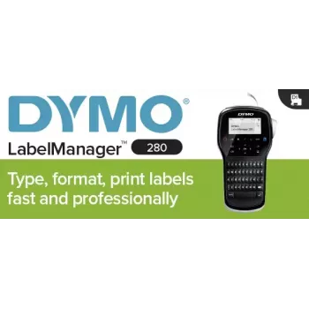 Impresora de etiquetas Dymo LabelManager 280 — transferencia térmica, cinta D1 6/9/12 mm, recargable, LCD, QWERTY