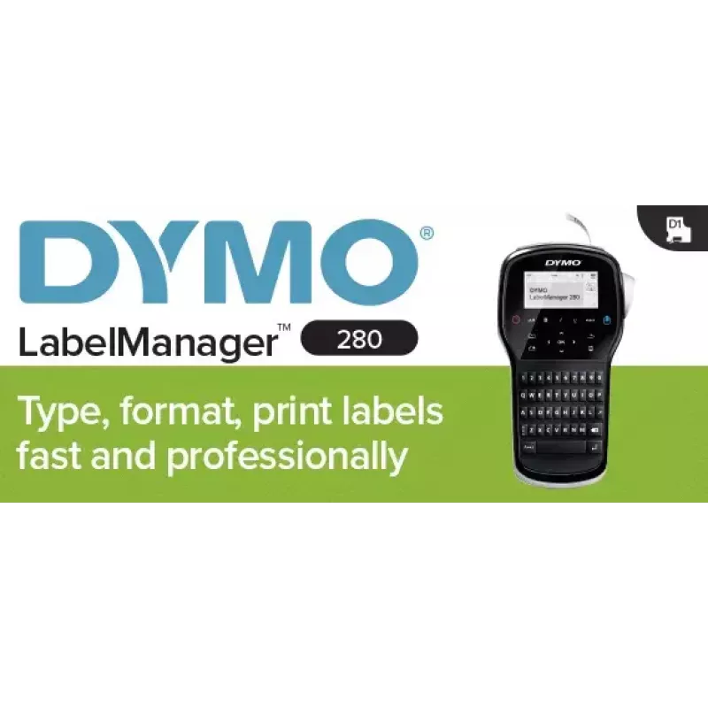 Impresora de etiquetas Dymo LabelManager 280 — transferencia térmica, cinta D1 6/9/12 mm, recargable, LCD, QWERTY