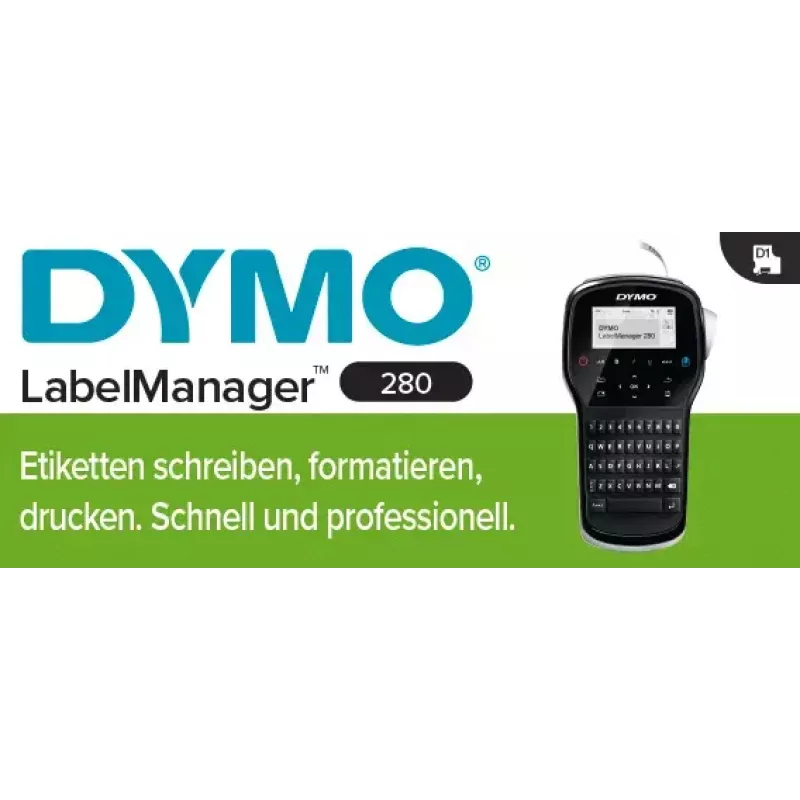 Impresora de etiquetas Dymo LabelManager 280 — transferencia térmica, cinta D1 6/9/12 mm, recargable, LCD, QWERTY