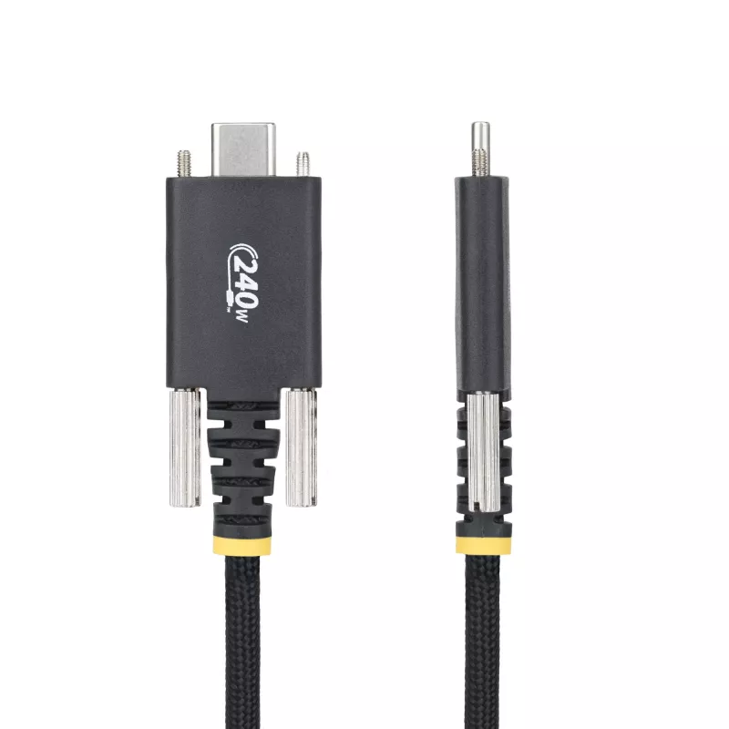 StarTech.com Cable de carga USB-C de 2 m, bloqueo lateral con tornillo, 240 W (5 A) PD EPR, funda doble de silicona/trenzado, cable de carga para portátil USB 2.0, certificado USB-IF, cable de carga USB-C resistente