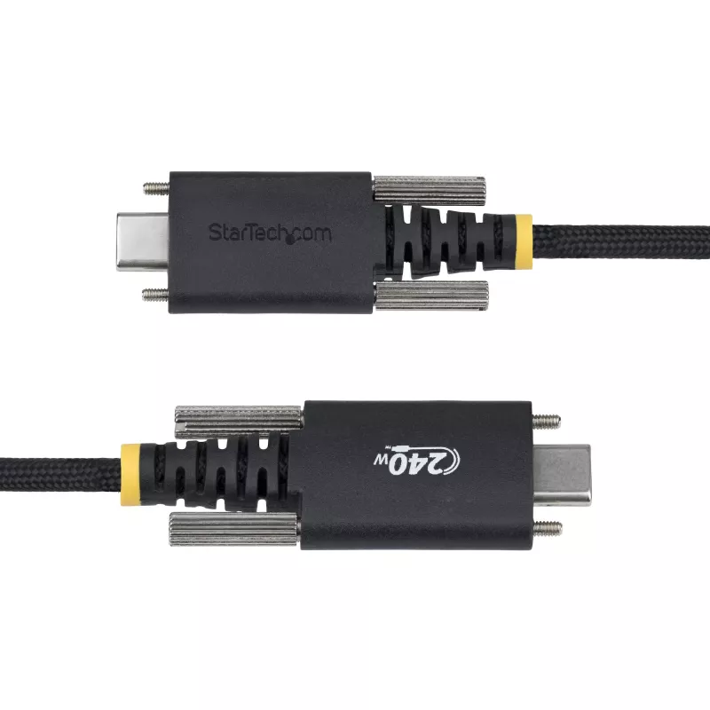 StarTech.com Cable de carga USB-C de 2 m, bloqueo lateral con tornillo, 240 W (5 A) PD EPR, funda doble de silicona/trenzado, cable de carga para portátil USB 2.0, certificado USB-IF, cable de carga USB-C resistente