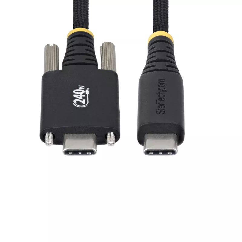 StarTech.com Cable de carga USB-C de 2 m, bloqueo lateral con tornillo, 240 W (5 A) PD EPR, funda doble de silicona/trenzado, cable de carga para portátil USB 2.0, certificado USB-IF, cable de carga USB-C resistente