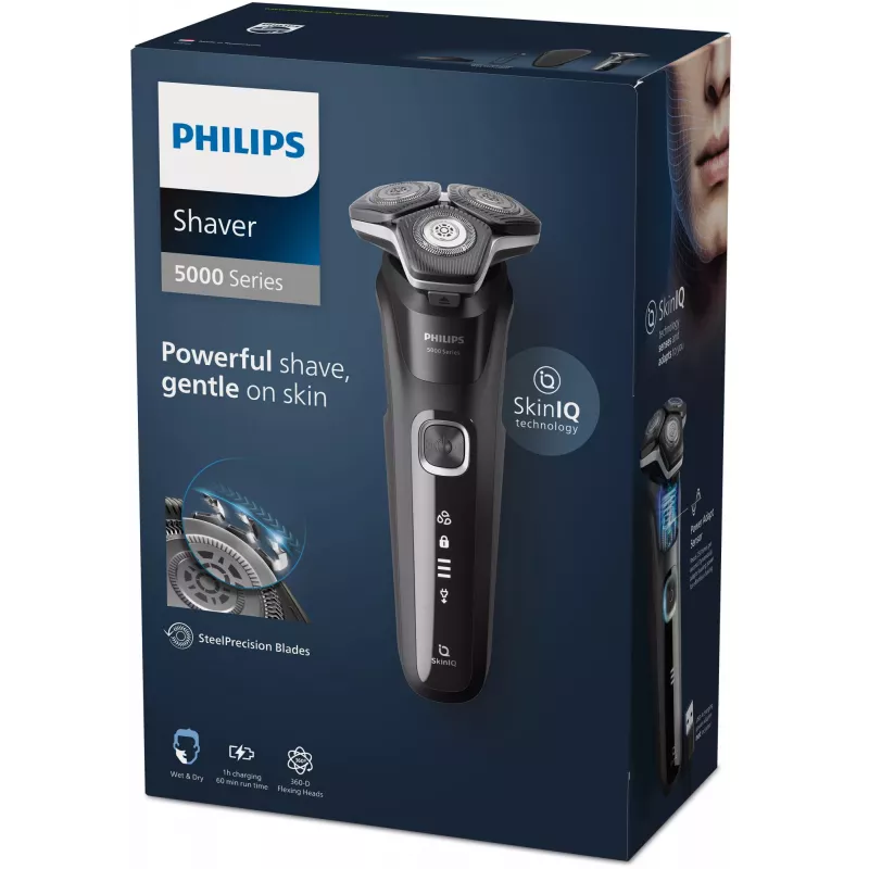Afeitadora eléctrica rotativa Philips Series 5000 S5898/35 — 3 cabezales, en húmedo y en seco, cuchillas SteelPrecision, 60 min inalámbrica