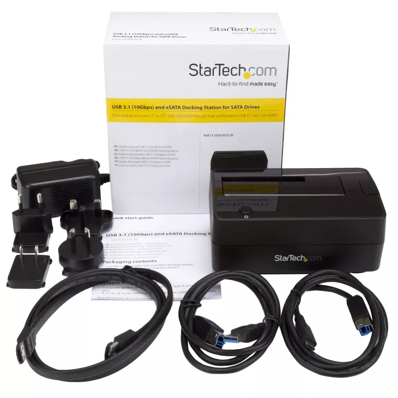Base de acoplamiento para disco duro StarTech.com Single Bay USB 3.1 / eSATA a SATA, base para disco duro USB 3.1 (10 Gbit/s), base de acoplamiento externa para HDD/SSD SATA III de 2.5/3.5