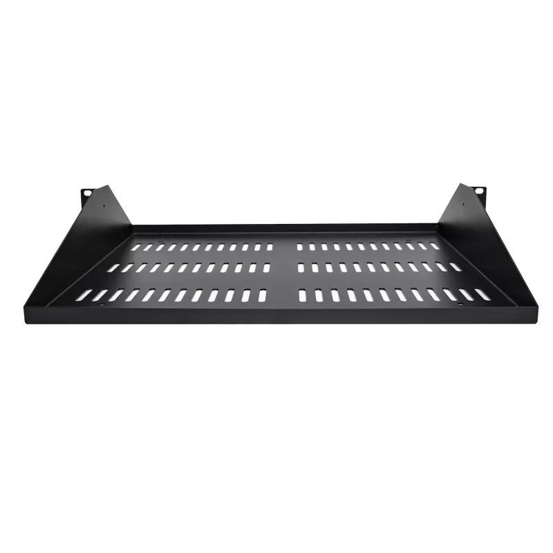 StarTech.com Estante para rack de servidor 2U, bandeja extraíble ventilada universal de montaje central para armario de red de 19 inch, acero resistente, capacidad de carga 91 kg, profundidad 356 mm, negro