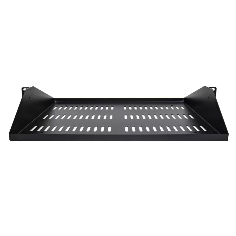 StarTech.com Estante para rack de servidor 2U, bandeja extraíble ventilada universal de montaje central para armario de red de 19 inch, acero resistente, capacidad de carga 91 kg, profundidad 356 mm, negro