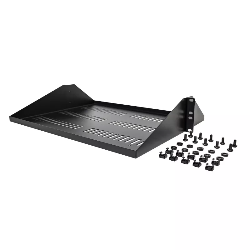 StarTech.com Estante para rack de servidor 2U, bandeja extraíble ventilada universal de montaje central para armario de red de 19 inch, acero resistente, capacidad de carga 91 kg, profundidad 356 mm, negro