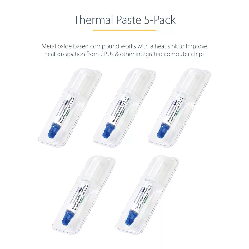 StarTech.com Pasta térmica, pack de 5 jeringas resellables (1,5 g cada una), compuesto de óxido metálico, pasta térmica para disipador de CPU