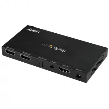StarTech.com divisor HDMI de 2 puertos (1x2) – divisor de audio y vídeo HDMI 2.0 4K 60Hz UHD con escalador y extractor de audio (3,5 mm/SPDIF) – divisor HDMI dual (1 entrada 2 salidas) – copia EDID – TV/proyector