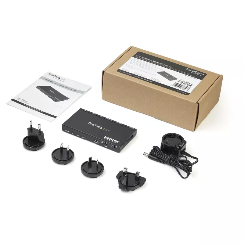 StarTech.com ST122HD20S splitter HDMI de 2 puertos (1x2), 4K 60Hz, HDMI 2.0, con escalador, HDCP 2.2, emulación EDID, sonido envolvente 7.1