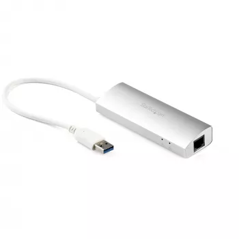 StarTech.com hub USB 3.0 portátil de 3 puertos con Gigabit Ethernet - cable integrado~hub USB 3.0 portátil de 3 puertos con Gigabit Ethernet - 5 Gbit/s - cable integrado