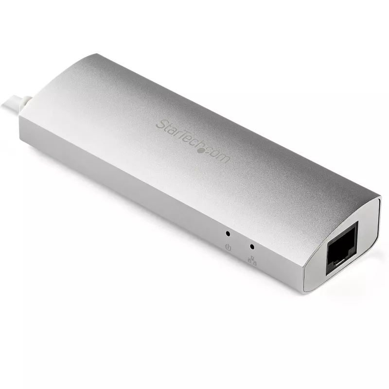StarTech.com hub USB 3.0 portátil de 3 puertos con Gigabit Ethernet - cable integrado~hub USB 3.0 portátil de 3 puertos con Gigabit Ethernet - 5 Gbit/s - cable integrado