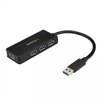 StarTech.com hub USB 3.0 de 4 puertos (SuperSpeed 5 Gbit/s) con carga rápida – hub USB 3.1 Gen 1 Type-A portátil para portátil/sobremesa – alimentación por bus USB o autoalimentado para alto rendimiento – mini/compacto