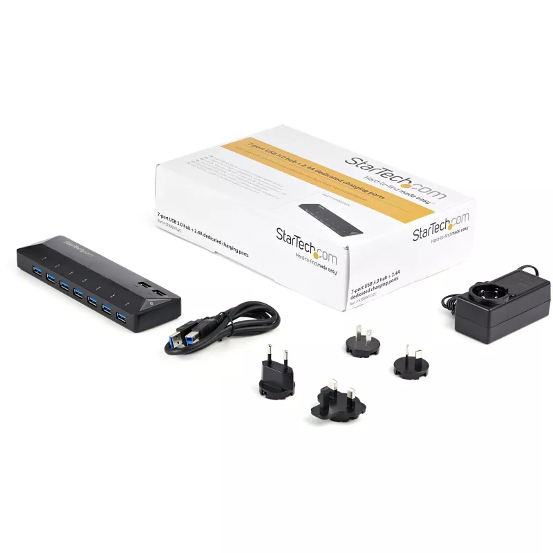 StarTech.com Hub USB 3.0 de 7 puertos más puertos de carga dedicados - 2 puertos de 2.4A~Hub USB 3.0 de 7 puertos (5Gbps) más puertos de carga dedicados - 2 puertos de 2.4A