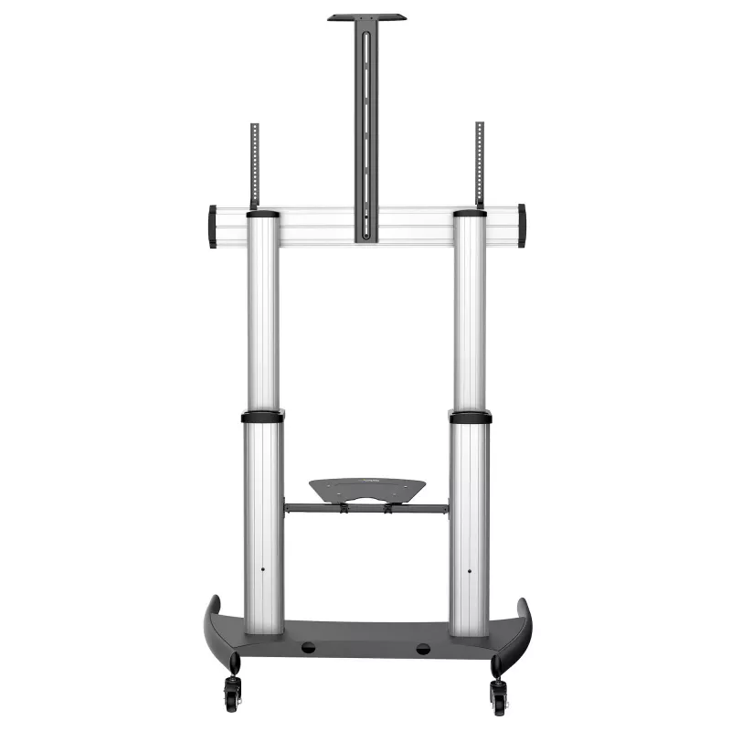 StarTech.com STNDMTV100 soporte de TV móvil, carro de TV para uso intensivo para pantallas de 60-100 pulgadas (100 kg / 220 lb), altura ajustable 1200-1700 mm, VESA de 200x200 a 1000x600, con estante, negro/plateado