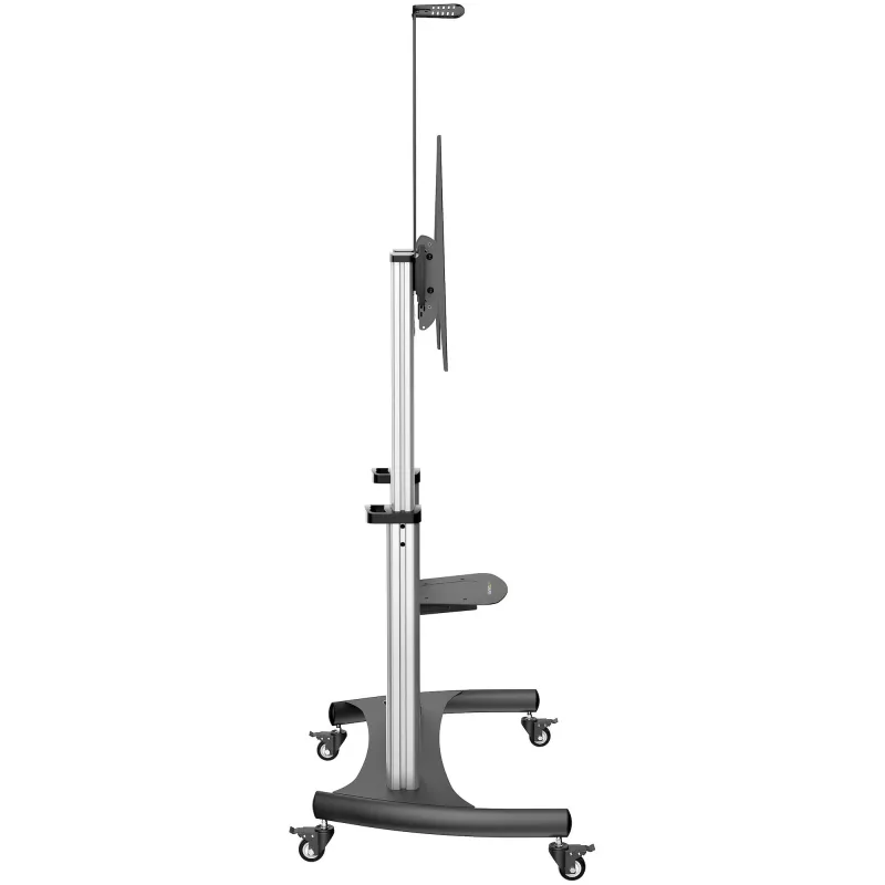 StarTech.com STNDMTV100 soporte de TV móvil, carro de TV para uso intensivo para pantallas de 60-100 pulgadas (100 kg / 220 lb), altura ajustable 1200-1700 mm, VESA de 200x200 a 1000x600, con estante, negro/plateado