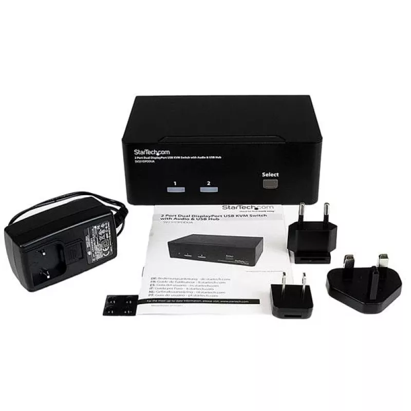 Conmutador KVM USB StarTech.com de 2 puertos Dual DisplayPort con audio y hub USB 2.0